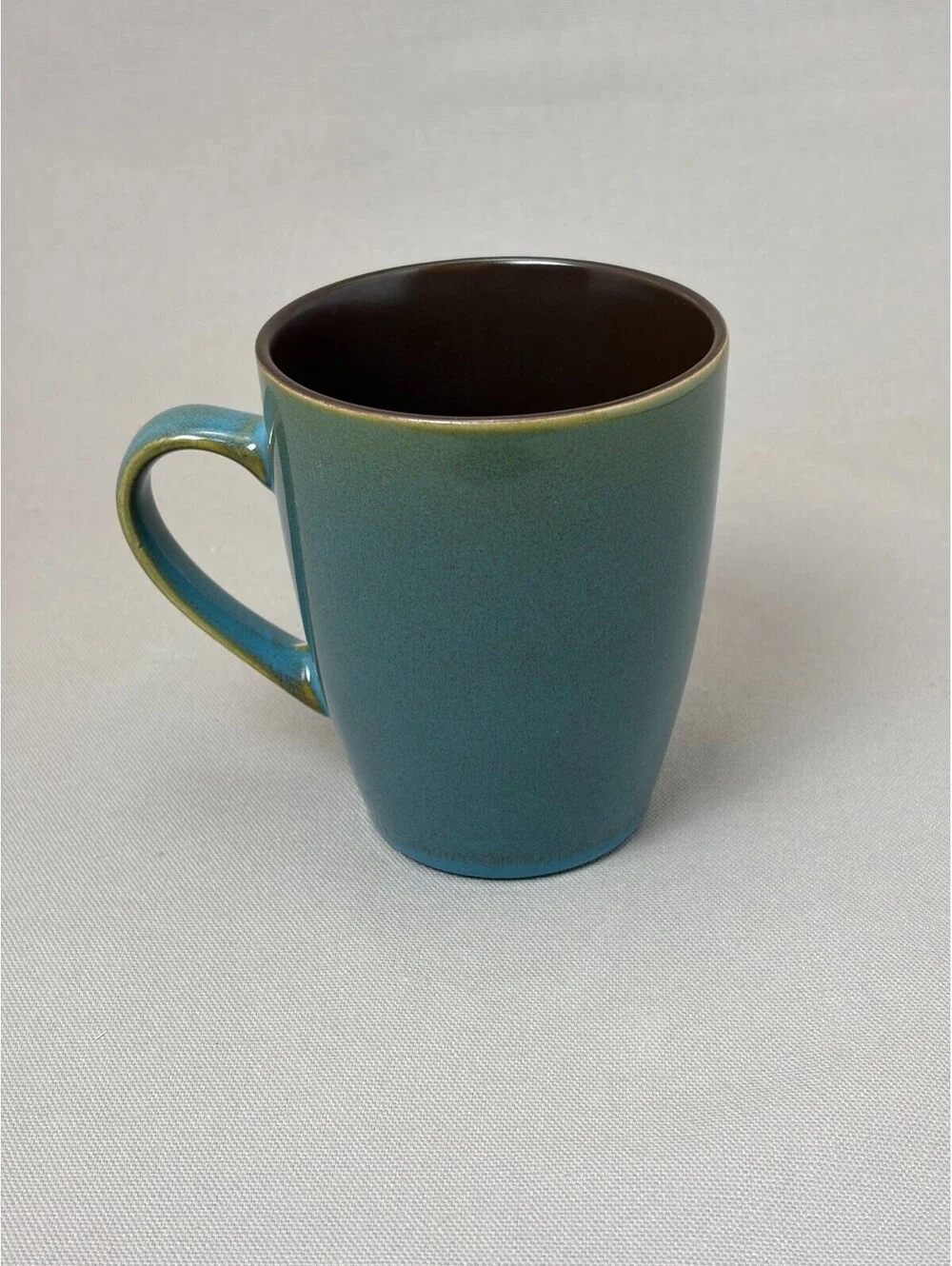 Teal Blue Brown Reactive Glaze Stoneware Coffee Mug Two Tone Ceramic Cup 12 oz